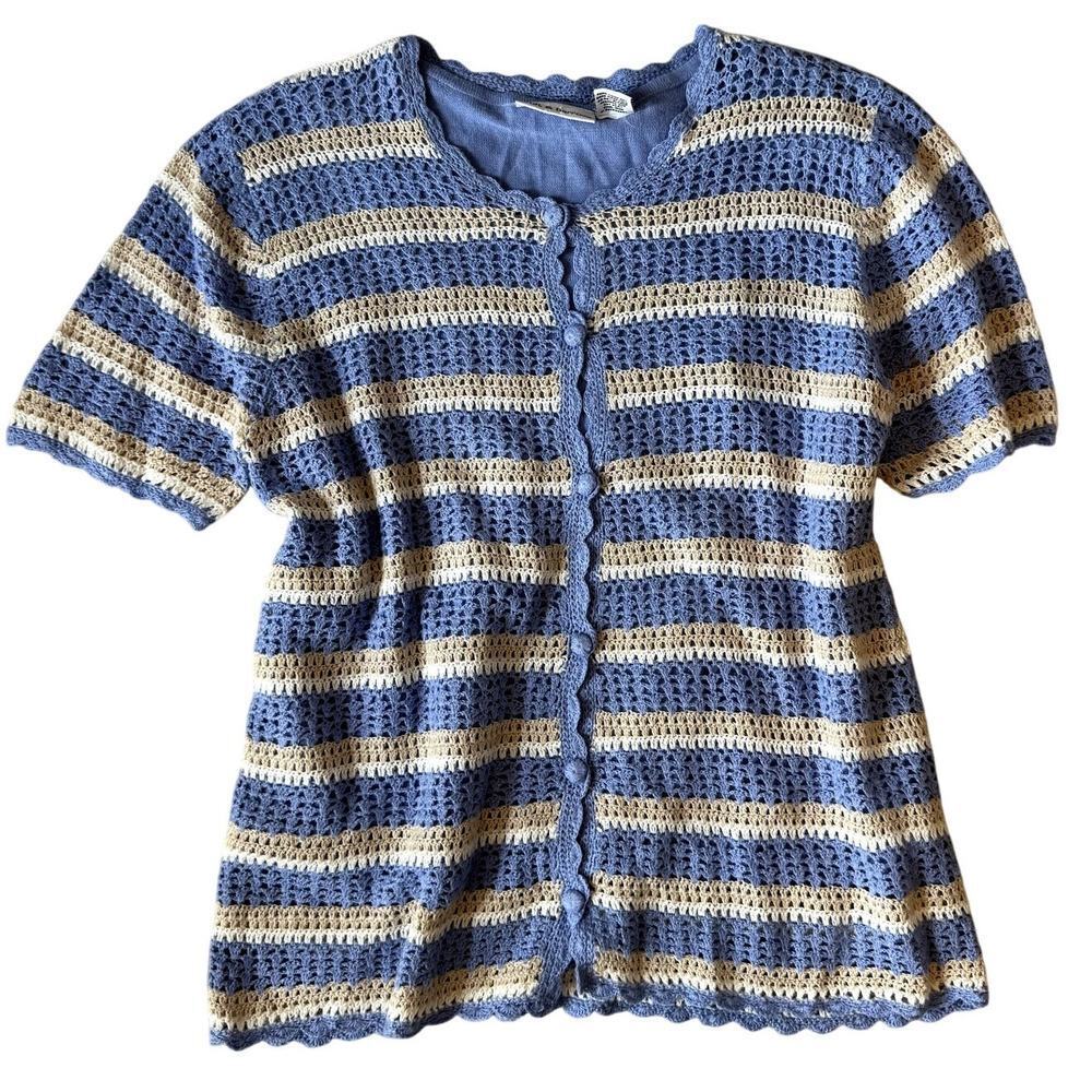 Croft & Barrow Short Sleeve Knit Crochet Lined Sweater Size Med. Women's